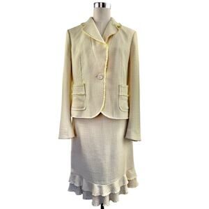 New Vintage Ann Taylor Women's Yellow Tweed Suit Jacket Sz 12 Skirt Sz 10